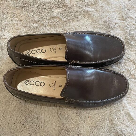 ECCO Men's Moc‎ 2.0 Loafers, Brown Leather Slip-On Shoes, Size 43 (US 9) Comfort - Picture 1 of 8